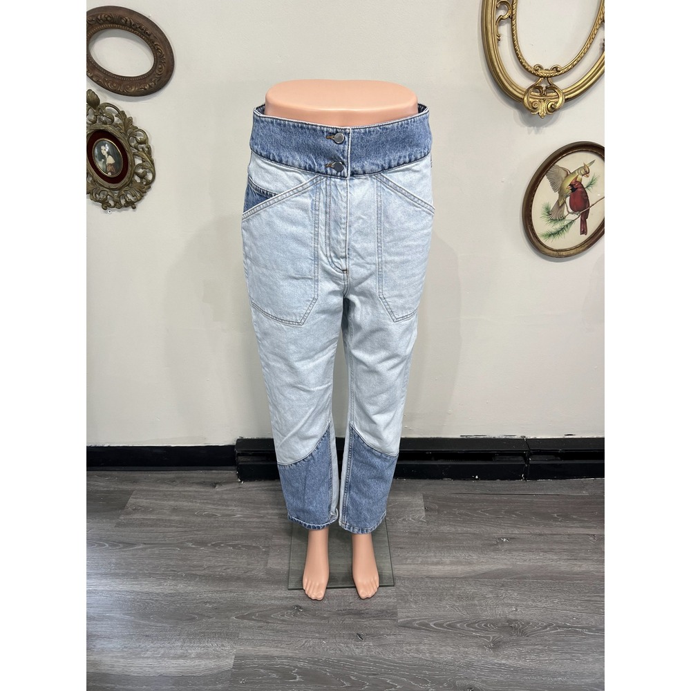 ba&sh Lady Pants Two Tone Blue Colorblock High Rise Tapered Jean Women Sz S